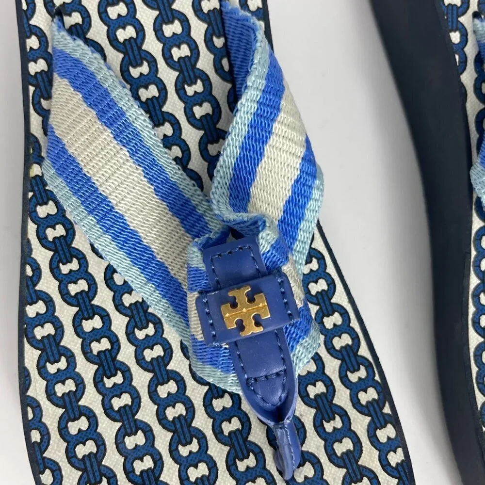 Tory Burch Gemini Link Thong Sandals | Women’s Size 7–7.5 | Blue & White